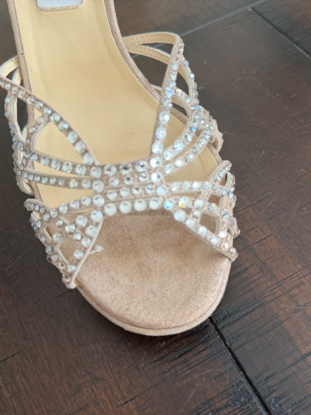 Jimmy Choo Diva Crystal Cage Sandals Sand Suede Heels Size 39 8.5 - Picture 5 of 11